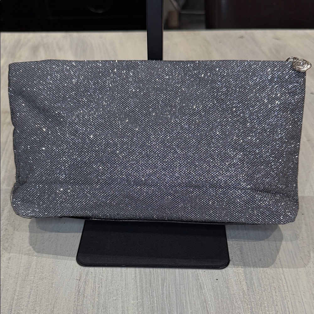 Glittery Silver Lancôme makeup bag
